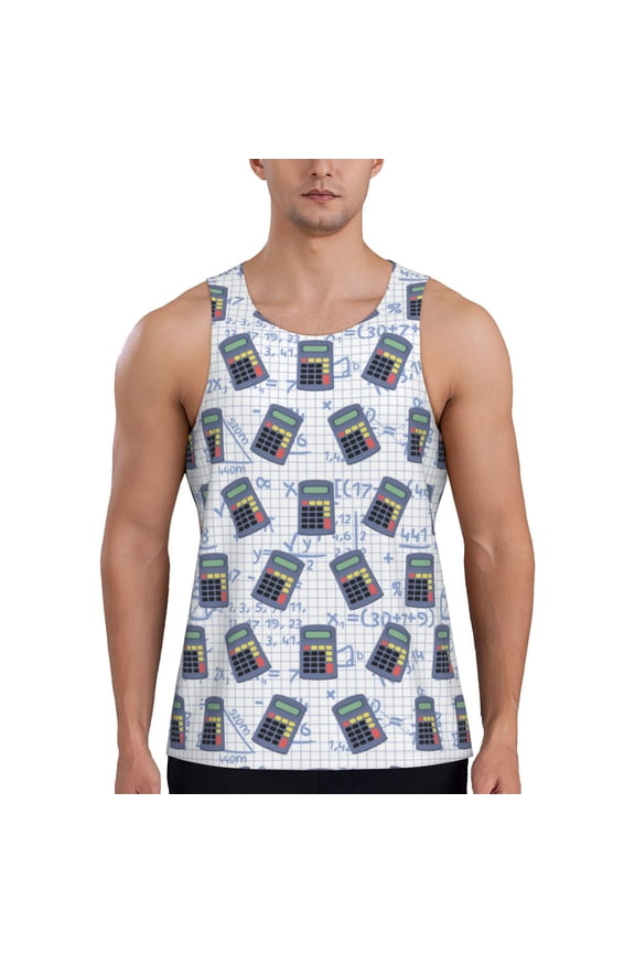 Workout Tank Tops for Men - Math Number Print Calculator Quick Dry Sleeveless Muscle Shirts for Men with Running