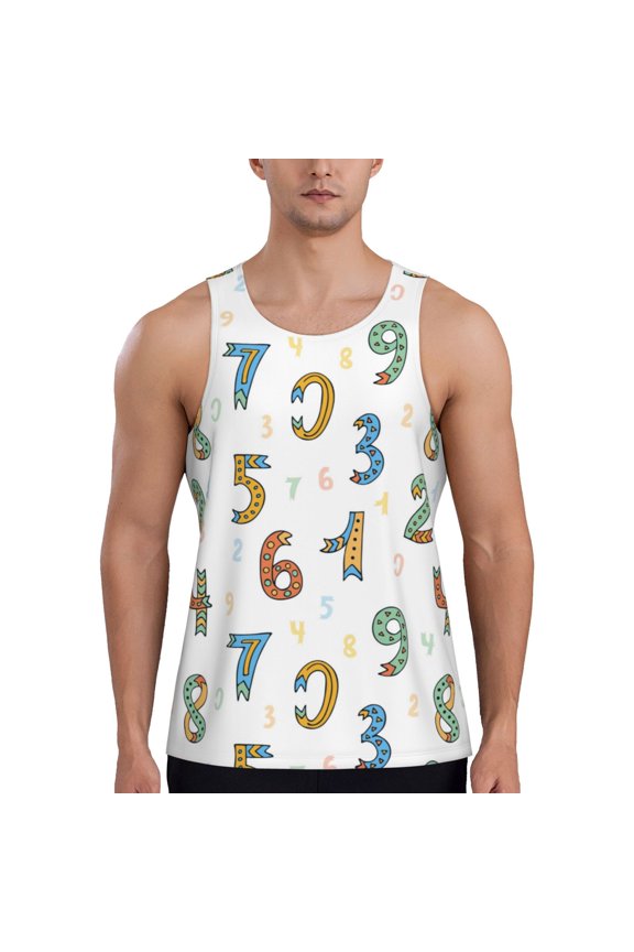 Workout Tank Tops for Men - Math Number Print Cartoon Quick Dry Sleeveless Muscle Shirts for Men with Running