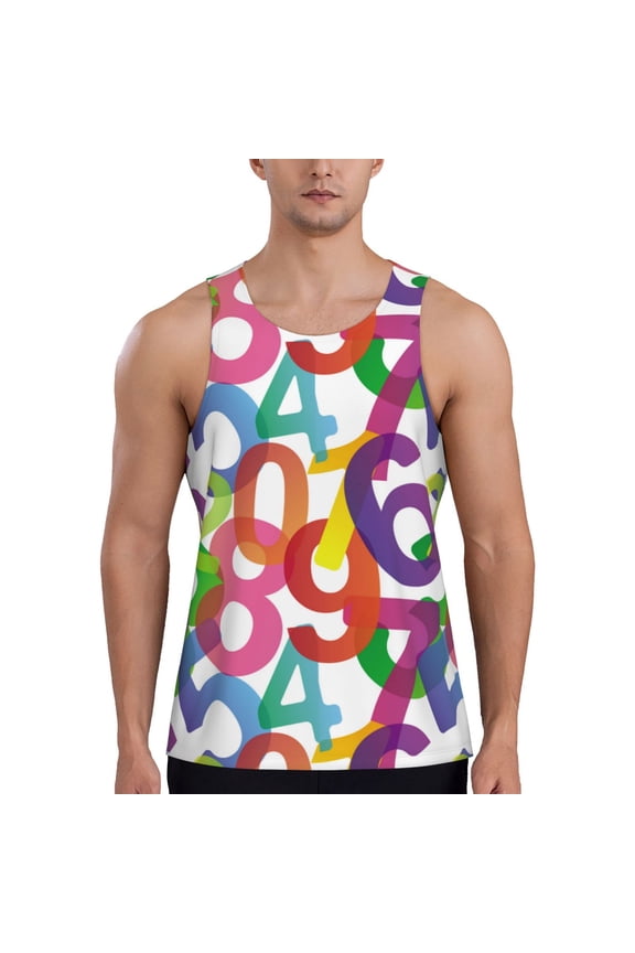 Workout Tank Tops for Men - Math Number Print Colorful Quick Dry Sleeveless Muscle Shirts for Men with Running