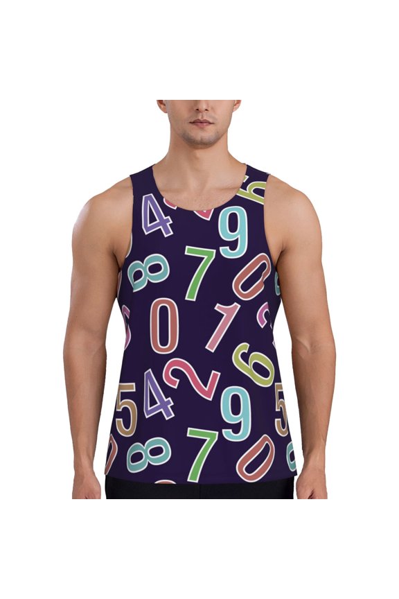 Workout Tank Tops for Men - Math Numbers Color Quick Dry Sleeveless Muscle Shirts for Men with Running