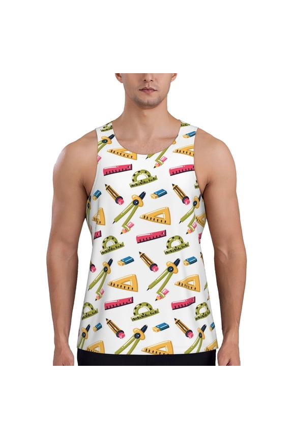 Workout Tank Tops for Men - Math Pencil Ruler Print Quick Dry Sleeveless Muscle Shirts for Men with Running