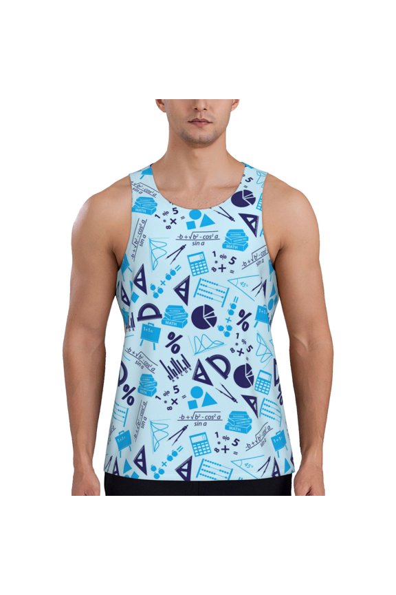 Workout Tank Tops for Men - Math Print Ruler Blue Quick Dry Sleeveless Muscle Shirts for Men with Running