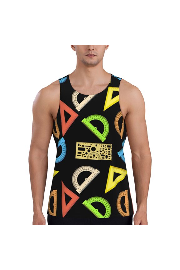 Workout Tank Tops for Men - Math Ruler Colorful Print Quick Dry Sleeveless Muscle Shirts for Men with Running