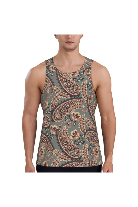 Workout Tank Tops for Men - Paisley Pattern No.90127 Quick Dry Sleeveless Muscle Shirts for Men with Running