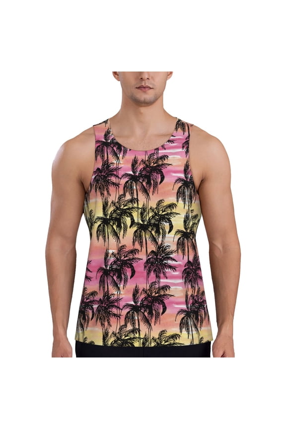 Workout Tank Tops for Men - Palm Tree_Aa Quick Dry Sleeveless Muscle Shirts for Men with Running