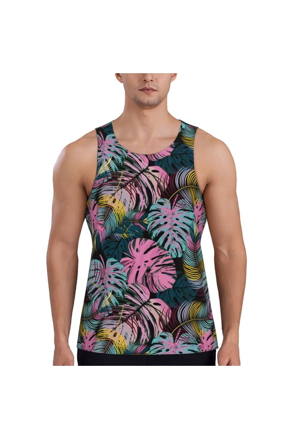 Workout Tank Tops for Men - Palm Tree_Ad Quick Dry Sleeveless Muscle Shirts for Men with Running