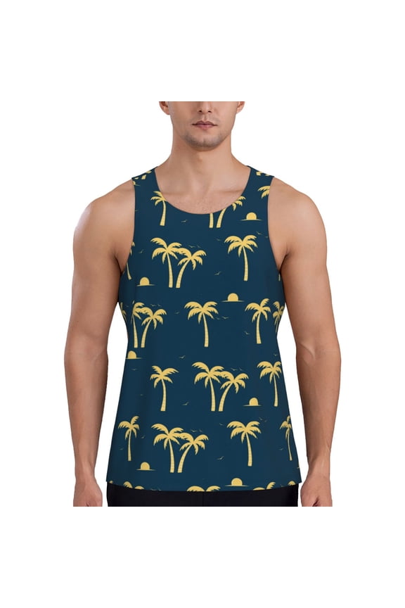 Workout Tank Tops for Men - Palm Tree_Ak Quick Dry Sleeveless Muscle Shirts for Men with Running