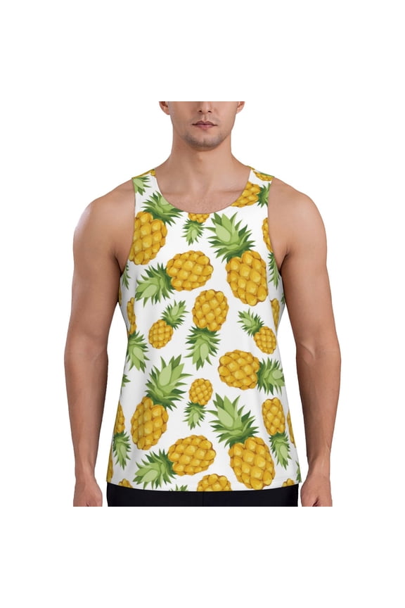 Workout Tank Tops for Men - Pineapple Print Quick Dry Sleeveless Muscle Shirts for Men with Running