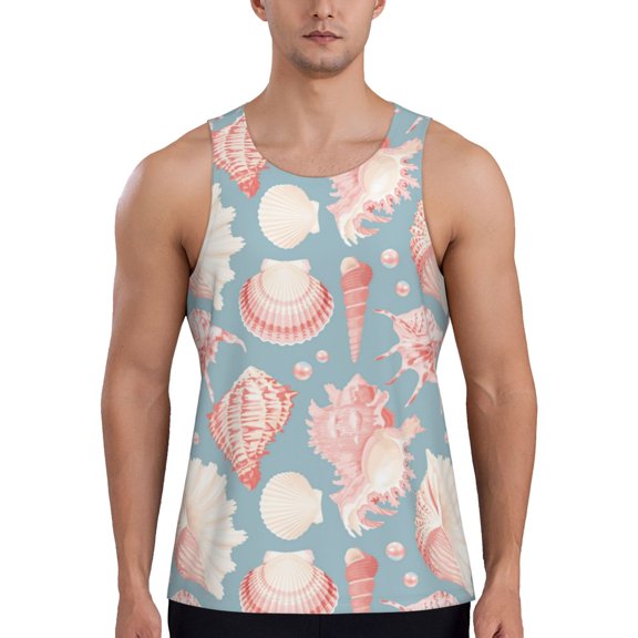 Workout Tank Tops for Men - Pink Shell Conch Quick Dry Sleeveless Muscle Shirts for Men with Running
