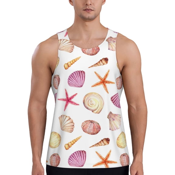 Workout Tank Tops for Men - Purple White Shell Conch Quick Dry Sleeveless Muscle Shirts for Men with Running