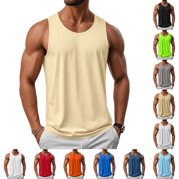 Workout Tank Tops for Men Quick Dry UPF 50+ Summer Sun Sleeveless Shirts for Running Swim Gym Beach Complexion S