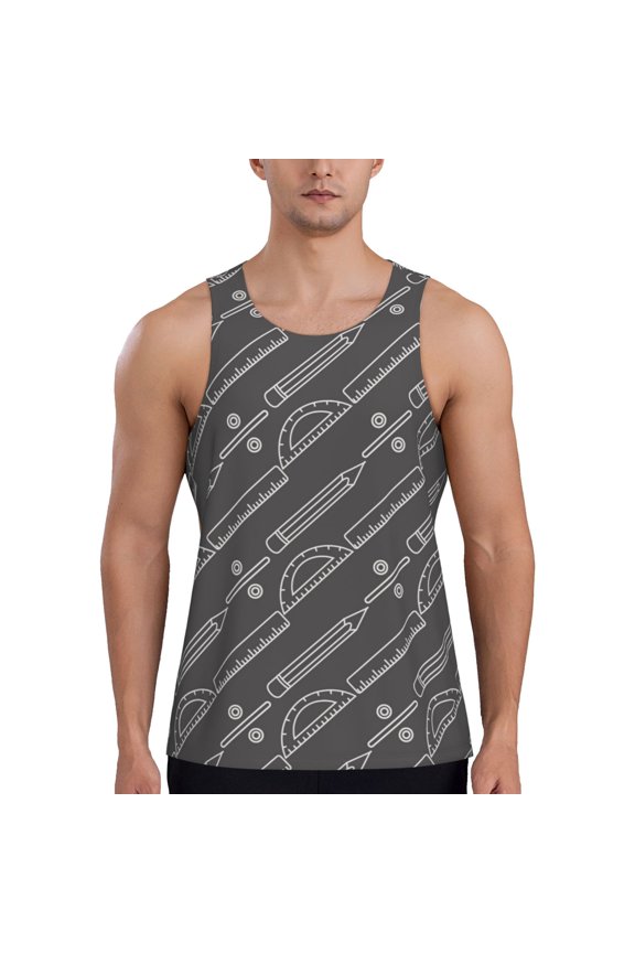 Workout Tank Tops for Men - Ruler Pencil Math Print Quick Dry Sleeveless Muscle Shirts for Men with Running