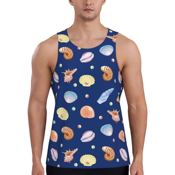 Workout Tank Tops for Men - Shell Conch Blue Quick Dry Sleeveless Muscle Shirts for Men with Running