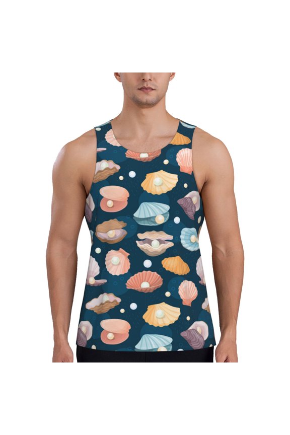 Workout Tank Tops for Men - Shells Pearls Quick Dry Sleeveless Muscle Shirts for Men with Running