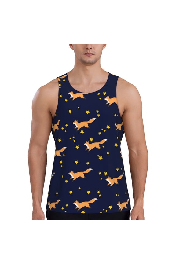 Workout Tank Tops for Men - Star Fox Print Quick Dry Sleeveless Muscle Shirts for Men with Running