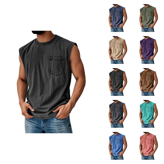Workout Tank Tops for Men Summer Crewneck Loose Fit Sleeveless Muscle Shirts Vintage Washed Tshirts