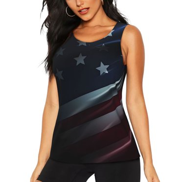 Workout Tank Tops for Women American Flag Waving Print Sleeveless Yoga Gym Running Short Tank Crop Tops