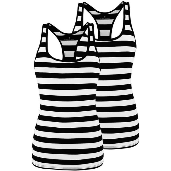 Workout Tank Tops for Women Athletic Yoga Tops Racerback Tanks Gym Exercise Shirts Activewear 2 Pack Black Striped L