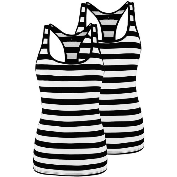 Workout Tank Tops for Women Athletic Yoga Tops Racerback Tanks Gym Exercise Shirts Activewear 2 Pack Black Striped S