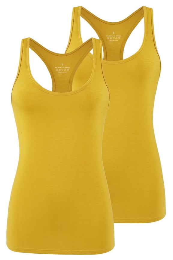 Workout Tank Tops for Women Athletic Yoga Tops Racerback Tanks Gym Exercise Shirts Activewear 2 Pack Yellow L