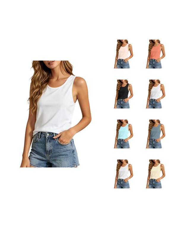 Workout Tank Tops for Women Lightweight Crewneck Split Open Back Sleeveless Shirt Quick Dry Loose Athletic Gym Yoga Shirts