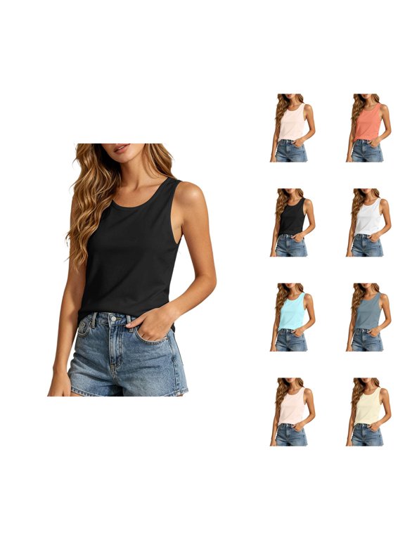 Workout Tank Tops for Women Lightweight Crewneck Split Open Back Sleeveless Shirt Quick Dry Loose Athletic Gym Yoga Shirts