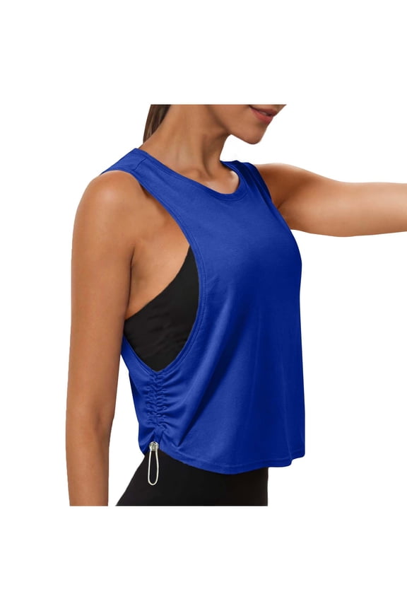 Workout Tank Tops for Women Sleeveless Lightweight Athletic Running Tees Side Drawstring Active Yoga Shirts (XL, Blue)
