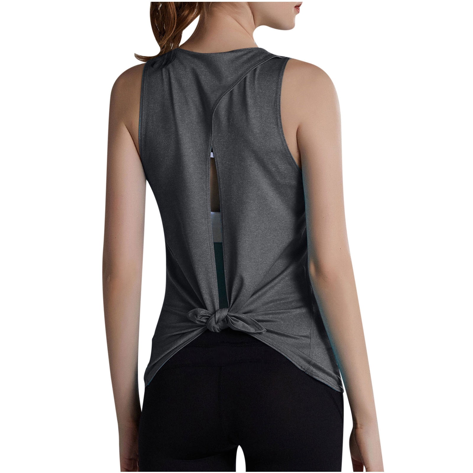 Buy the Womens Sleeveless Open Back Knotted Workout Yoga Tank Top