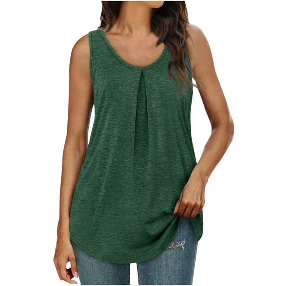 Workout Tank Tops for Women Sleeveless Round Neck Solid Tops T Shirts Ruched Dressy Casual Loose Vest Shirts Blouses