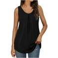 thumbnail image 1 of Workout Tank Tops for Women Sleeveless Round Neck Solid Tops T Shirts Ruched Dressy Casual Loose Vest Shirts Blouses, 1 of 7