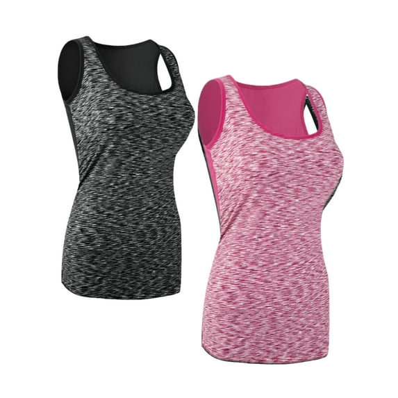 Workout Tank Tops for Women Sleeveless Yoga Tops for Women Mesh Back Tops Summer Athletic T-Shirts Breathable Wicking Tank Tops, 2-Pack Gray/Rose Red