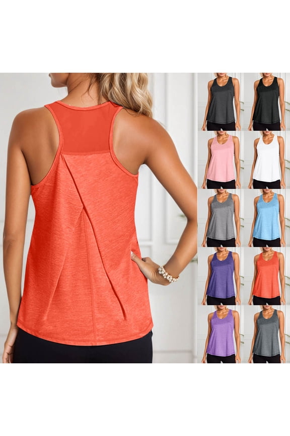 Workout Tanks for Women Sleeveless Athletic Tank Tops Scoop Neck Basic Undershirt Running Muscle Tank Yoga Shirts Plus Size Racerback Breathable Tee (White,L)
