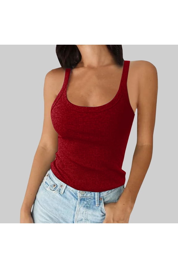 Workout Tanks for Women Women's U Neck Ribbed Slim Fit Sleeveless Layering Tank Cami Tops for Women S