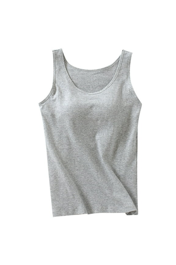 Workout Top with Built in Bra Womens Tank Tops with Built in Bras Summer Casual Crew Neck Sleeveless Camisole Plus Size Padded Workout TopsGreyGreyTank Top Women Women Clothing