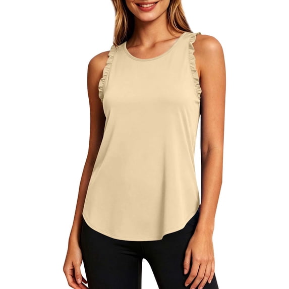 Workout Tops For Women Racerback Tank Tops Sleeveless Athletic Running Shirts Lightweight Yoga Gym Tank Beige L