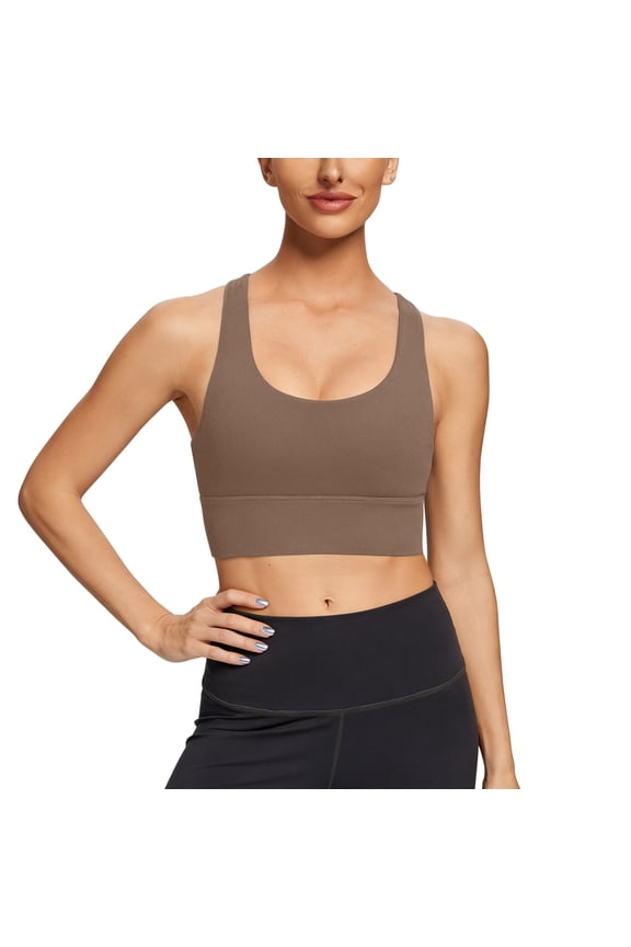 Workout Tops For Women Sevevn Women's Padded Racerback Sports Bra Medium Support Workout Crop Top for Yoga & Gym Coffee XL