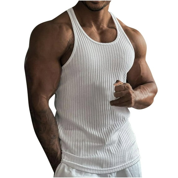 Workout Tops Mens Racerback Tank Tops Summer Short Sleeve Tops Slim Fit Muscle T-Shirt Tight Casual Solid Color Sports Tee Shirts Vertical Stripe Gym Fitness Vest