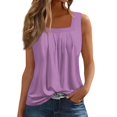 thumbnail image 1 of Workout Tops For Women, Sexy Pleated Square Neck Solid Color Sleeveless Tank Top Denim Button Down Shirt Women Tops 2025 Gym Denim Low Cut Tops Bell Sleeve Tank Tops Tank (L, Purple) Unbranded, 1 of 5