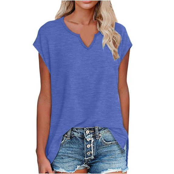 Workout Tops for Women Summer Short Sleeve Solid V-Neck Casual Going Out Tops Summer Women Solid Color V Neck Pocket Sleeveless Casual Tee Tops Tank(Blue,M)