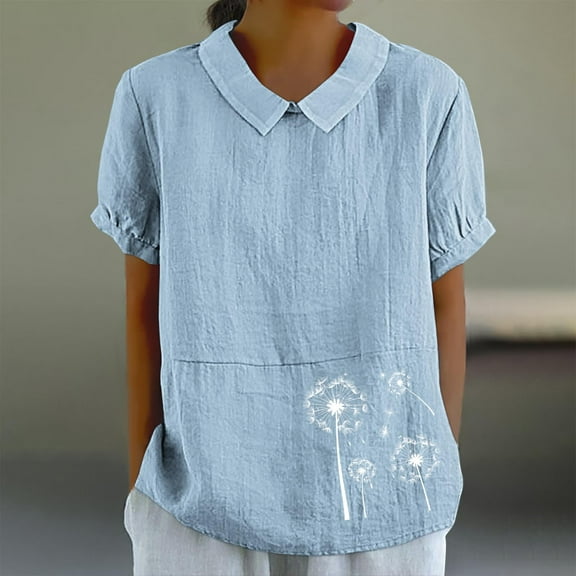 Workout Tops for Women Viikei Womens Summer Tunics Tops Short Sleeve,Women's Casual Style Casual Printed Short Sleeve Blouse V-Sleeve Blouse/Shirt Light Blue L