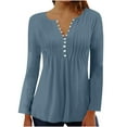 thumbnail image 1 of Workout Tops for Women Viikei Womens Tops Clearance under $5 Plus Size,Sweatshirts for Women Oversized,Women's Fashionable Color Long Sleeved with V-neck Button Pleats Navy XL, 1 of 4