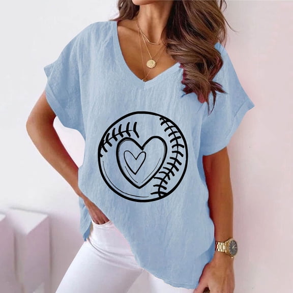 Workout Tops for Women Viikei Womens Tops Short Sleeve Dressy,Womens Summer Tunics Tops Short Sleeve,Women V-neck Print T-Shirts Fashion Comfortable Female Blouses Light Blue S