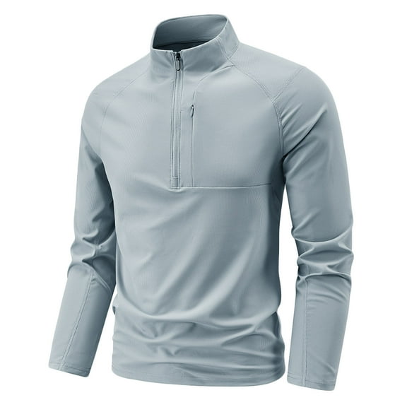 Workout Tops for Men Fall Winter Casual 1/4 Zip Pullover Long Sleeve Moisture Wicking Quick Dry Athletic Tee Shirts (XS, Sky Blue)