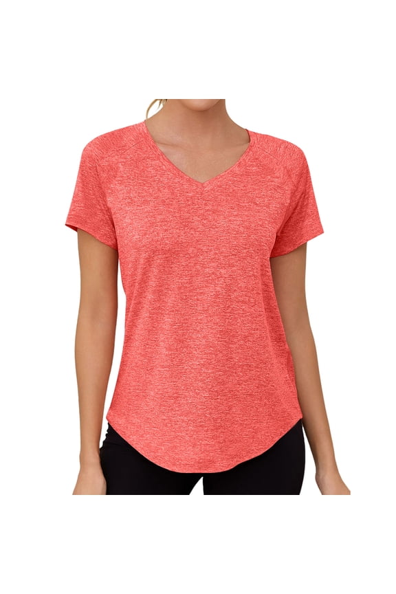 Workout Tops for Women Athletic Raglan T-Shirt Quick Dry Cuffed Hem Slim Fit V-Neck Gym Shirts