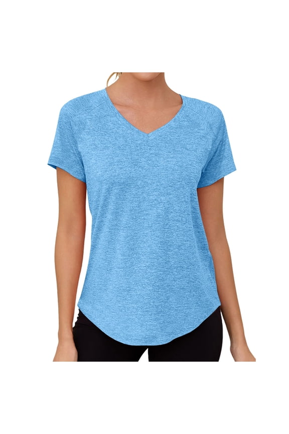 Workout Tops for Women Athletic Raglan T-Shirt Quick Dry Cuffed Hem Slim Fit V-Neck Gym Shirts