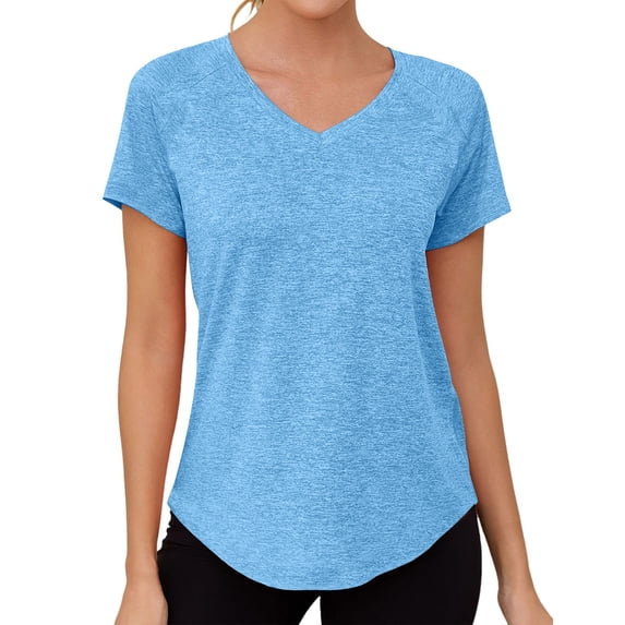 Workout Tops for Women Athletic Raglan T-Shirt Quick Dry Cuffed Hem Slim Fit V-Neck Gym Shirts