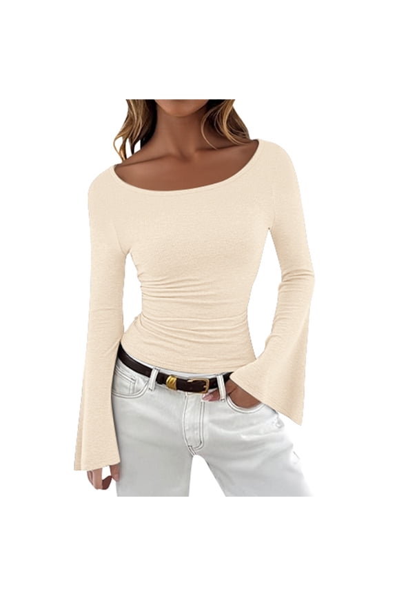 Workout Tops for Women Boat Neck Flared Sleeve Slimming Underscrub,WH2,S