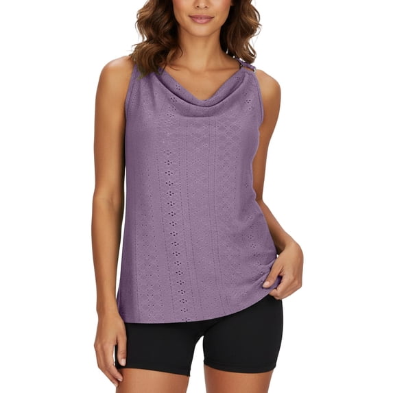 Workout Tops for Women Camisole Sleeveless Solid Color Sleeveless Neck Flower Slim Fitted Undershirts,Purple,2XL