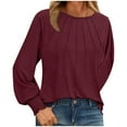 thumbnail image 1 of Workout Tops for Women Fall Long Sleeve Solid Color Chic Ruched Women'S Blouses Shirts Brick Red L, 1 of 4