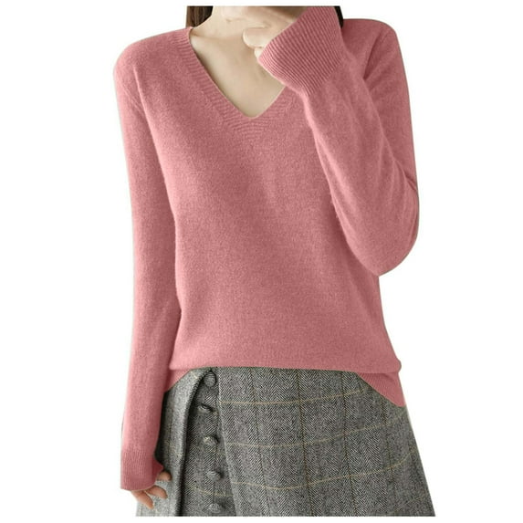 Workout Tops for Women Fall Long Sleeve Solid Color Knitted Sweater Pullover Womens T Shirts Dressy Casual Pink M